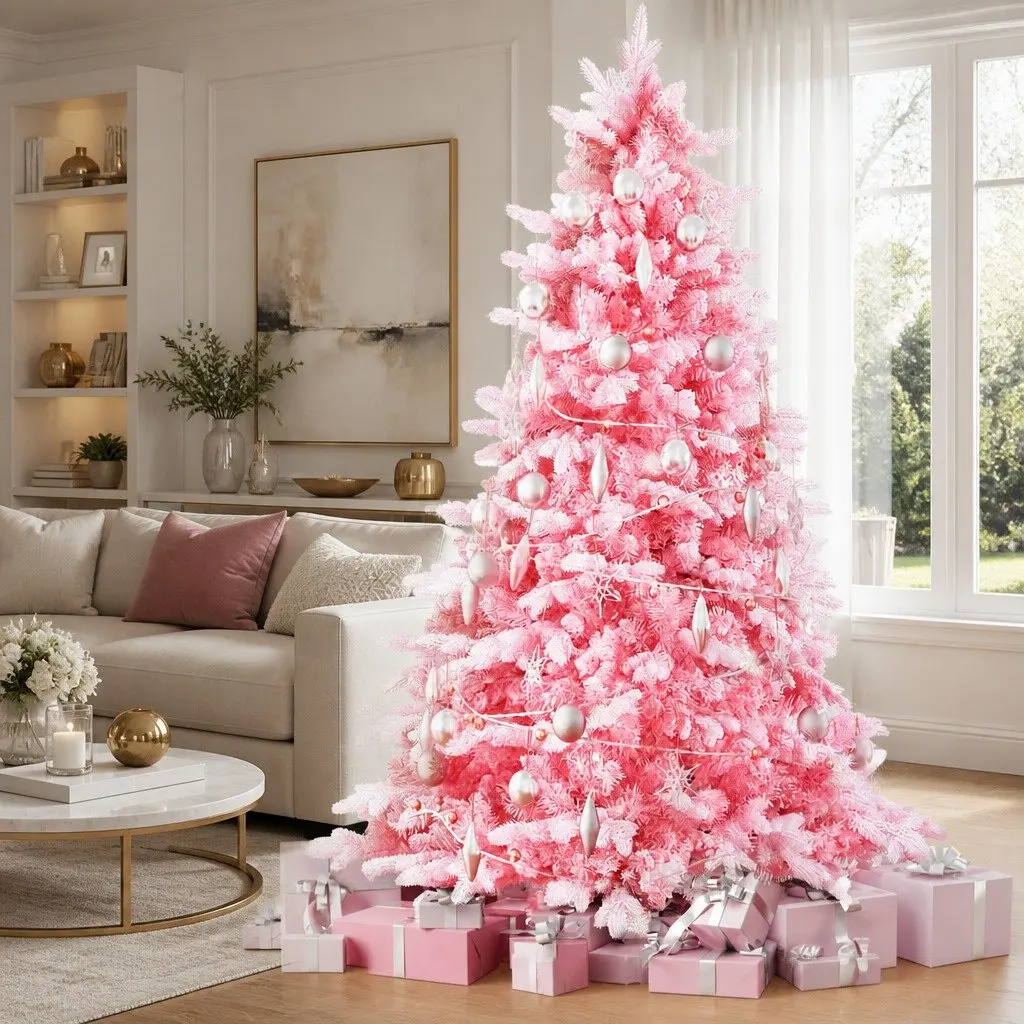 Christmas Tree Pink 1.8m Snow Flocked with White Tips for Party Home Decor