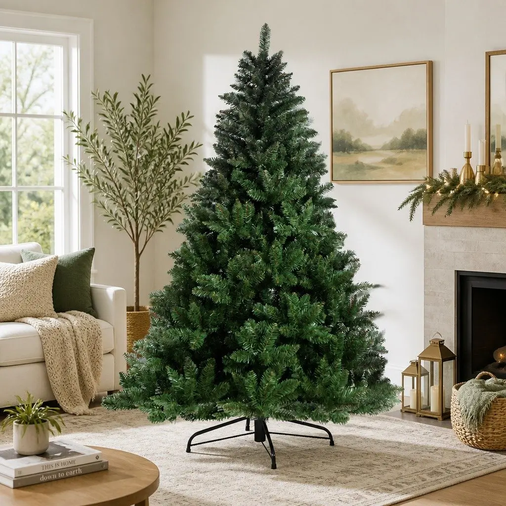 Christmas Tree 1.8m Green Faux Xmas Decoration 650 PVC Tips Metal Stand Easy