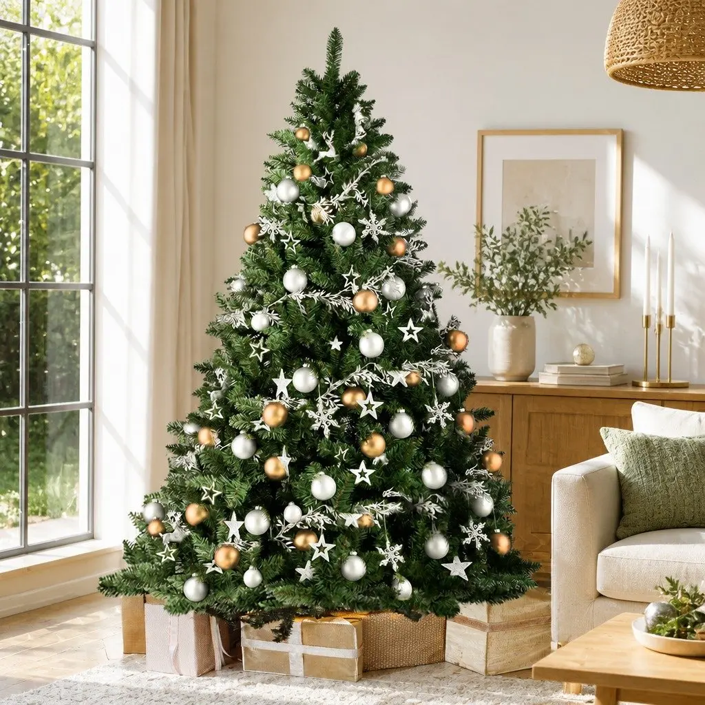Christmas Tree 1.8m Green Faux Xmas Decoration 650 PVC Tips Metal Stand Easy