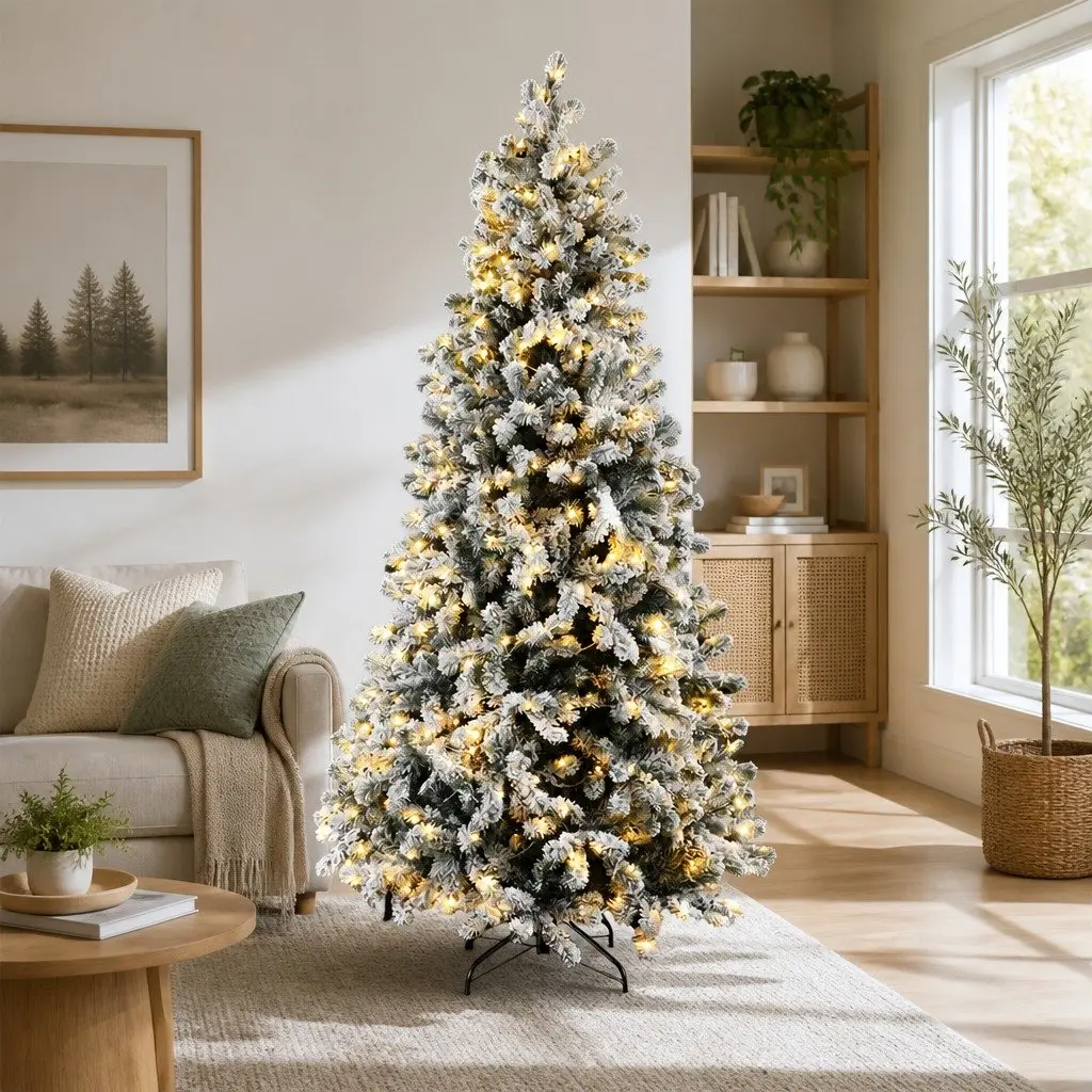 Pre-Lit Christmas Tree 2.1m Snow Flocked 500 LED Warm White 8 Light Modes Xmas