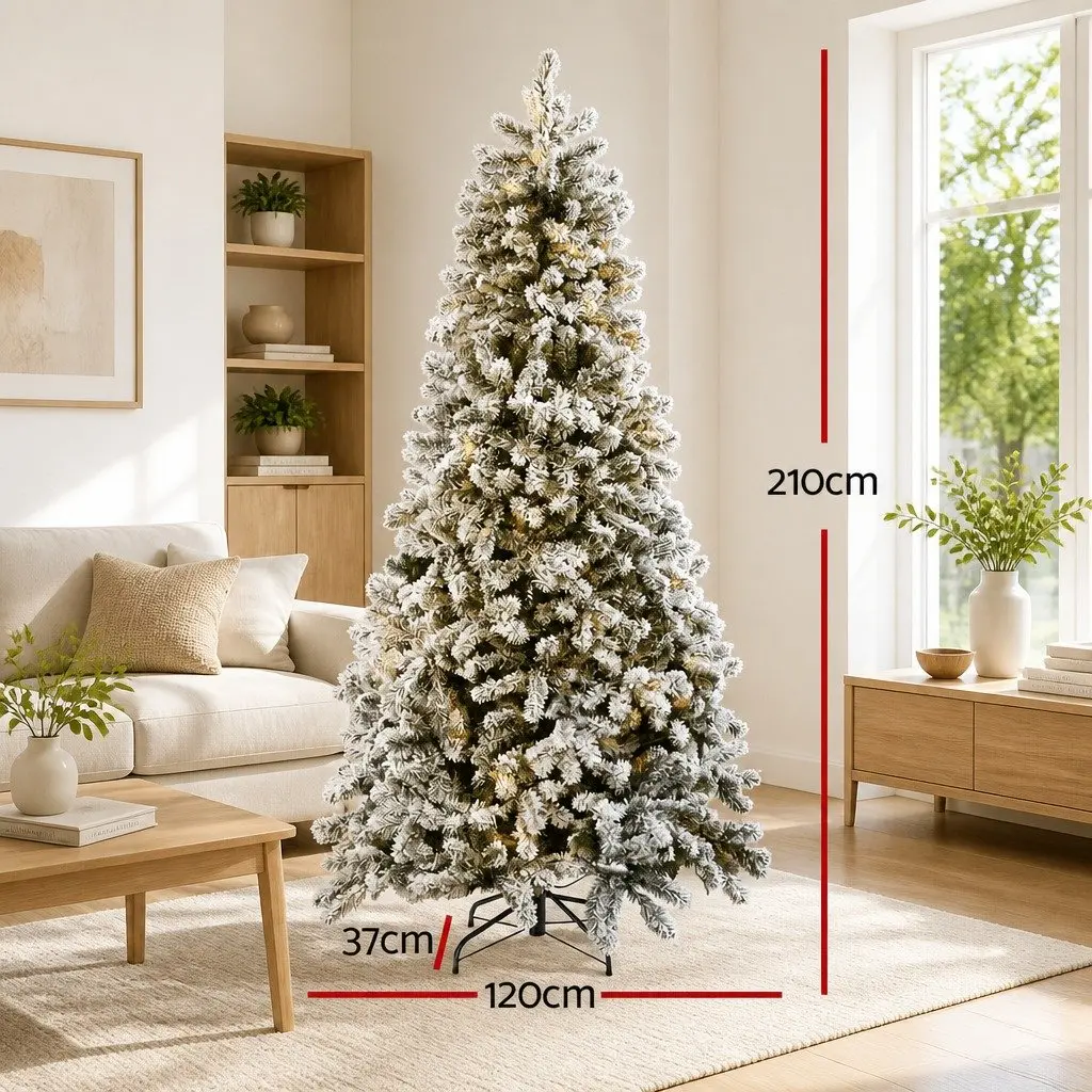 Pre-Lit Christmas Tree Snow Flocked 2.1m 500 LED Warm White 8 Light Modes