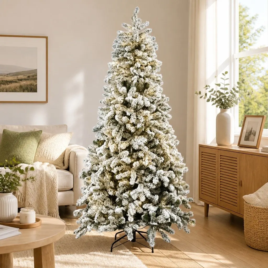 Pre-Lit Christmas Tree Snow Flocked 2.1m 500 LED Warm White 8 Light Modes