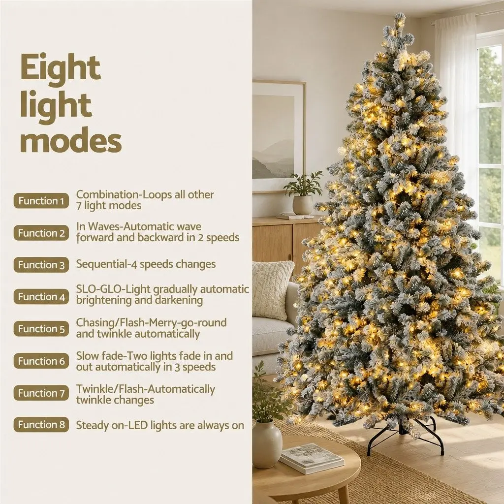 Pre-Lit Christmas Tree Snow Flocked 2.1m 500 LED Warm White 8 Light Modes