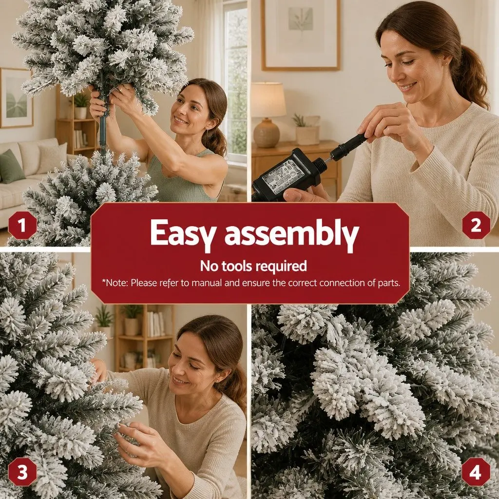Pre-Lit Christmas Tree Snow Flocked 2.1m 500 LED Warm White 8 Light Modes