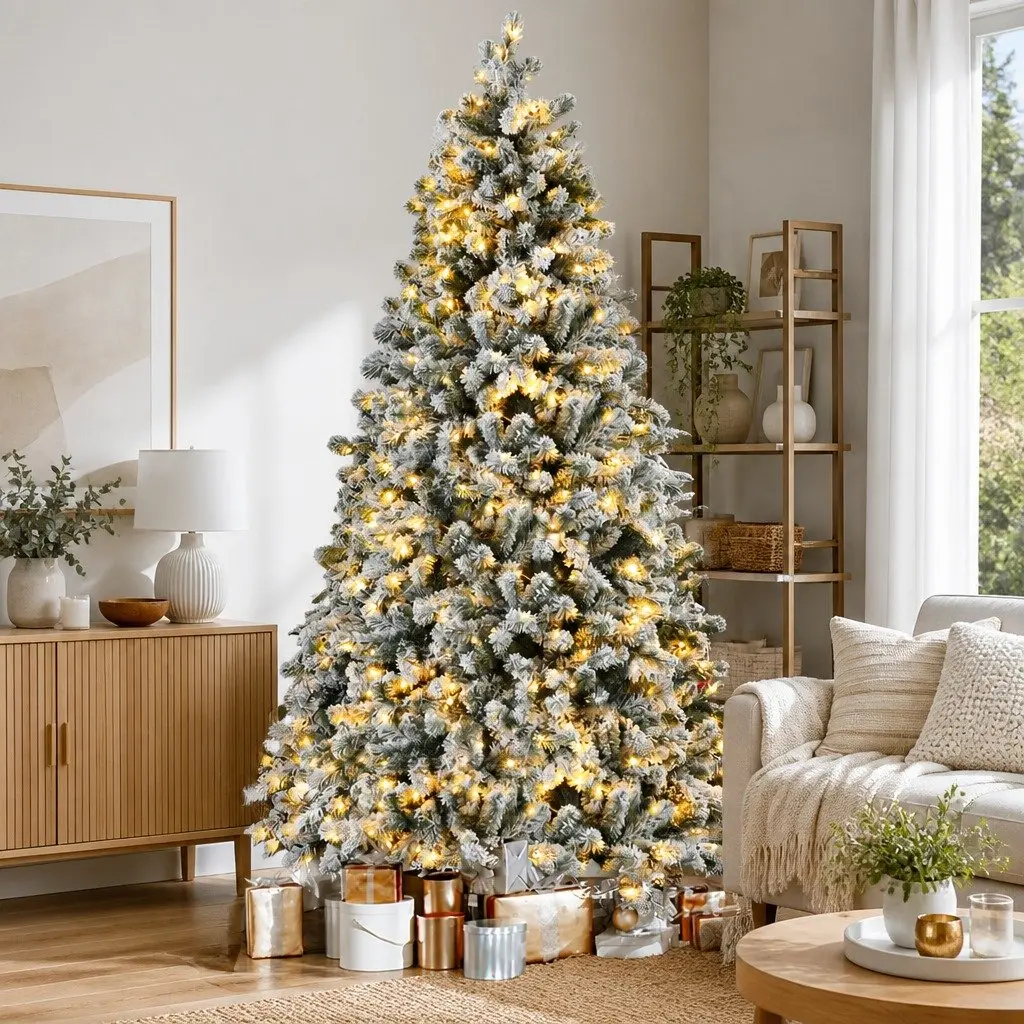 Pre-Lit Christmas Tree Snow Flocked 2.1m 500 LED Warm White 8 Light Modes