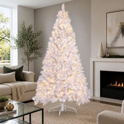 Compact 2.1m White Christmas Tree with LED Lights