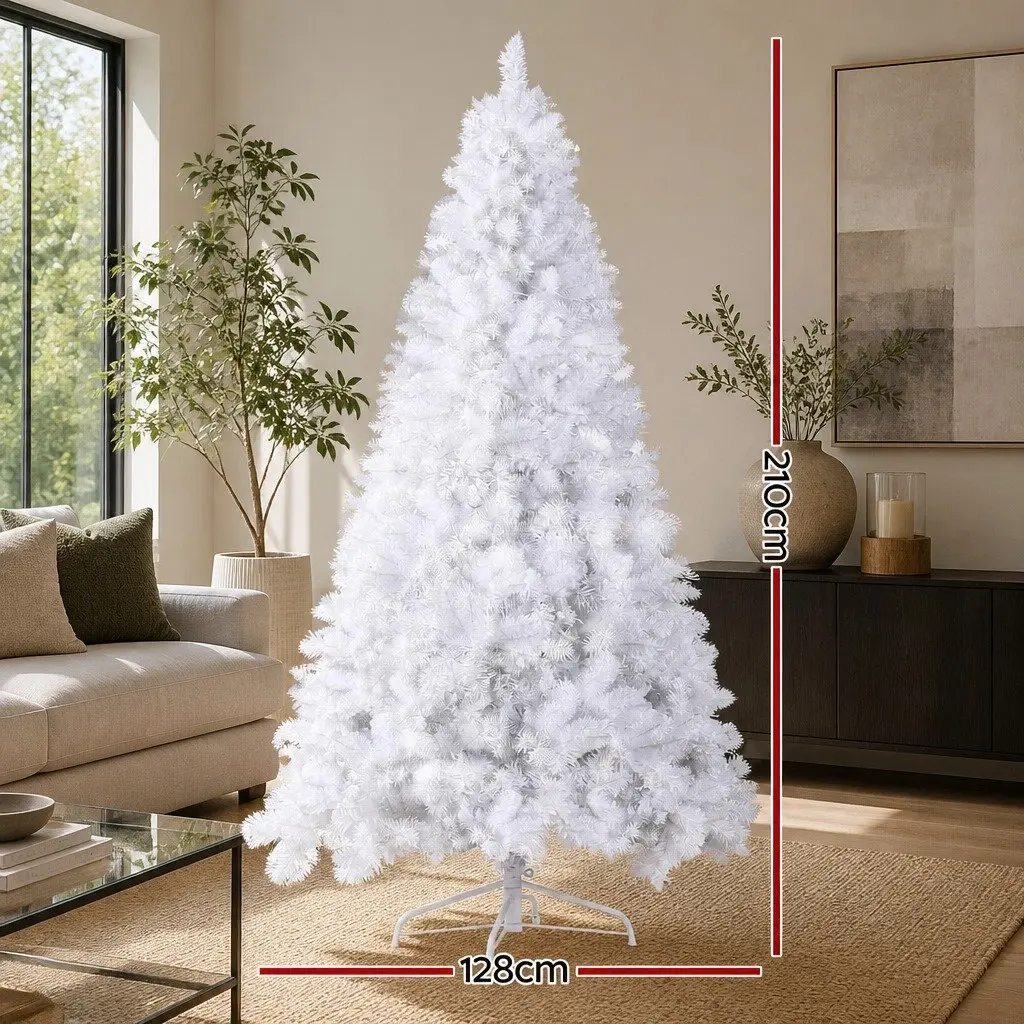 Christmas Tree White 2.1m 500 LED Lights PVC Tips Metal Stand Holiday Decor