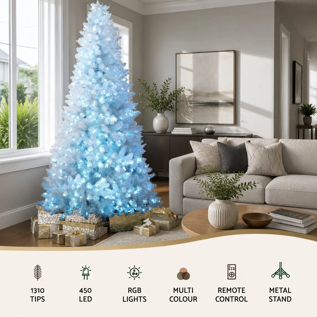 Christmas Tree White 2.1m RGB LED Remote Control Party Decoration