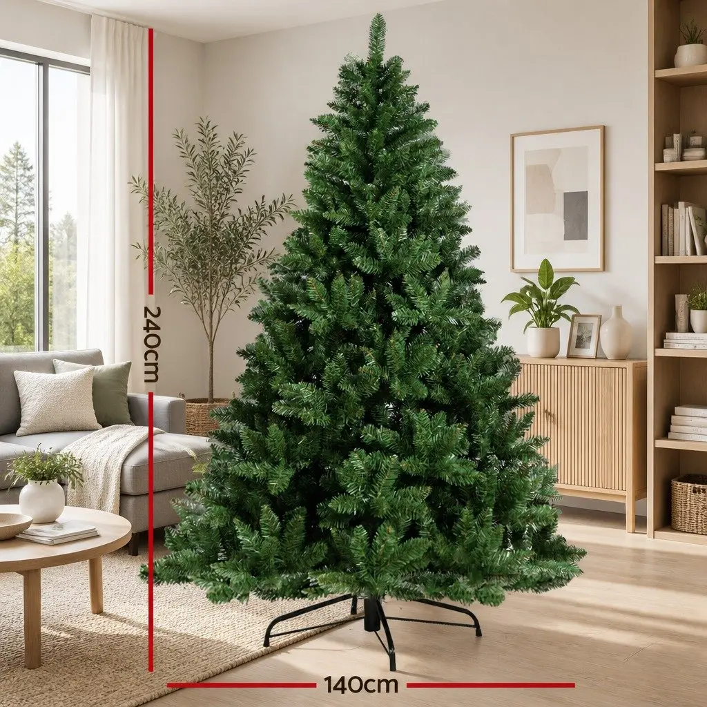 Artificial Christmas Tree Green 2.4m 1225 Tips Compact Shape Metal Stand Home Decor