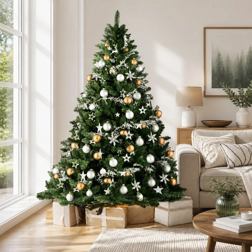 Artificial Christmas Tree Green 2.4m 1225 Tips Compact Shape Metal Stand Home Decor