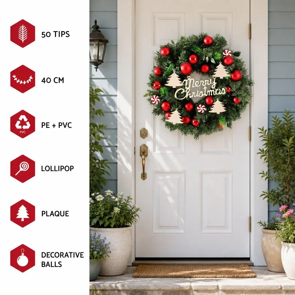 Christmas Wreath Green 40CM Indoor Outdoor Baubles Ornaments