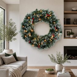 60cm Pre-Lit Christmas Wreath - Simple and Effective