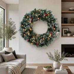 60cm Pre-Lit Christmas Wreath - Simple and Effective