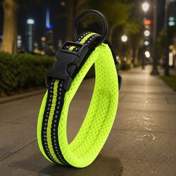 Heavy Duty Reflective Dog Collar XS Yellow Safety Lock Clip Stainless Steel O