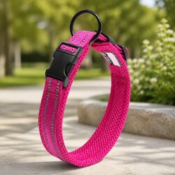 Compact and Safe Reflective Dog Collar - Pink