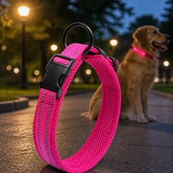 Sturdy Reflective Dog Collar in Pink for Ultimate Safety
