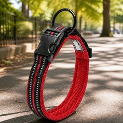 Compact Reflective Dog Collar with Safety Lock - Red 2XS