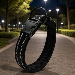 Heavy Duty Reflective Dog Collar with Safety Lock Clip and Stainless Steel O