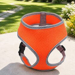 Dog Harness with Steel D Ring Orange Large Adjustable Chest Belt Breathable Mesh