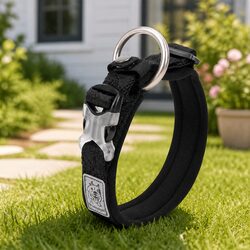 Dog Collar 3XL Black Reflective O Ring Lead Attachment Active Pet