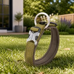 XL Army Green Dog Collar with Secure Lead Attachment