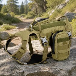 Military Tactical Dog Harness Backpack Army Green Large Adjustable Training