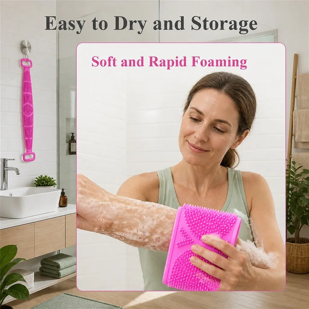 Back Scrub Strap with Towel and Brush for Shower Exfoliation