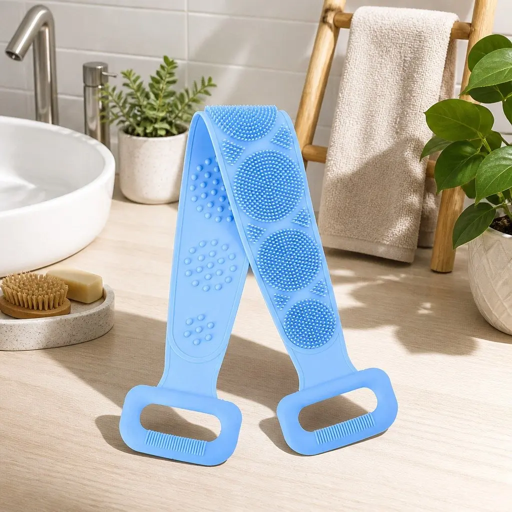 Back Scrub Strap with Towel and Brush for Shower Exfoliation