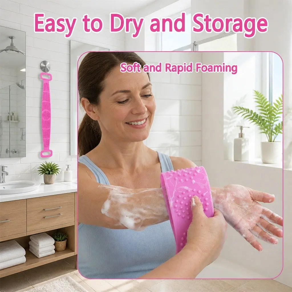 Back Scrub Strap with Towel and Brush for Shower Exfoliation