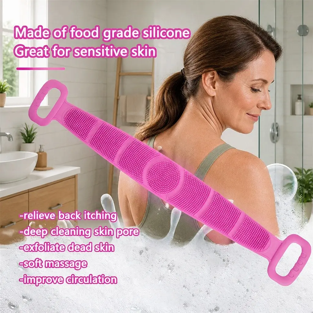 Back Scrub Strap with Towel and Brush for Shower Exfoliation