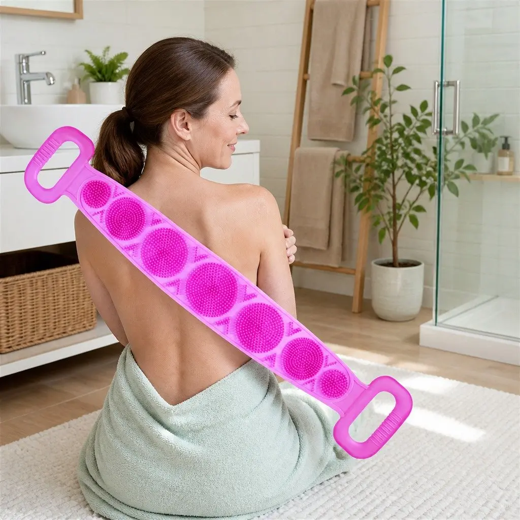 Back Scrub Strap with Towel and Brush for Shower Exfoliation