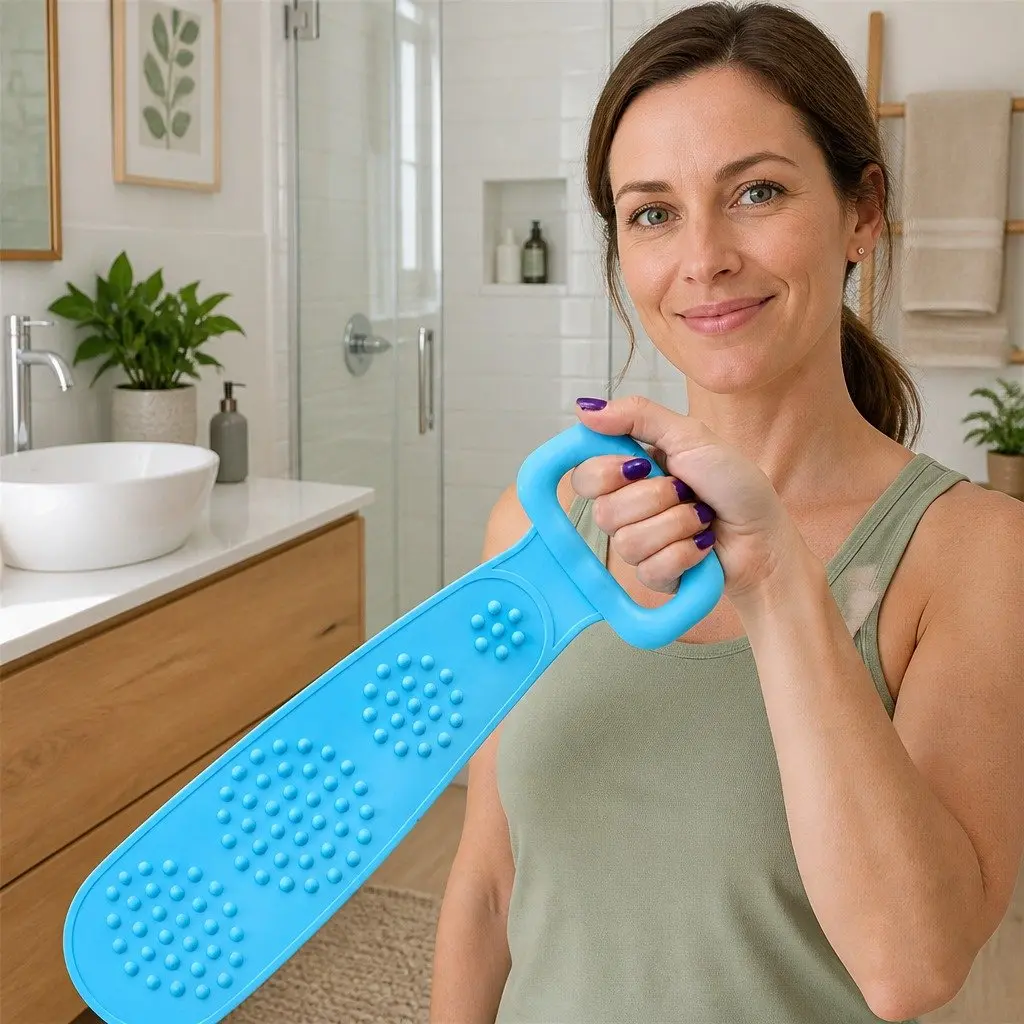 Back Scrub Strap with Towel and Brush for Shower Exfoliation