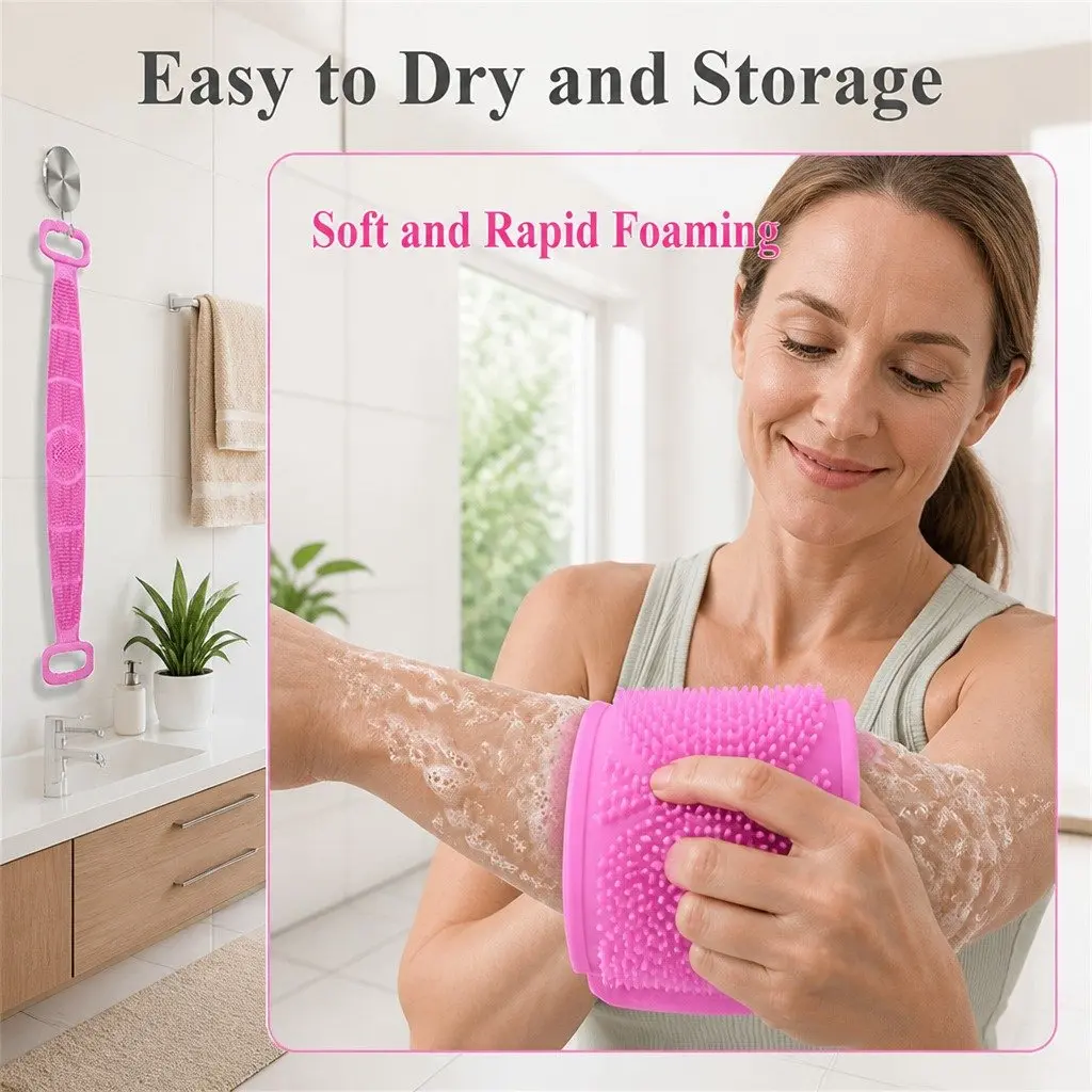 Exfoliating Bath Scrub Strap Green 60cm Double-sided Soft Bristles Ergonomic Handle