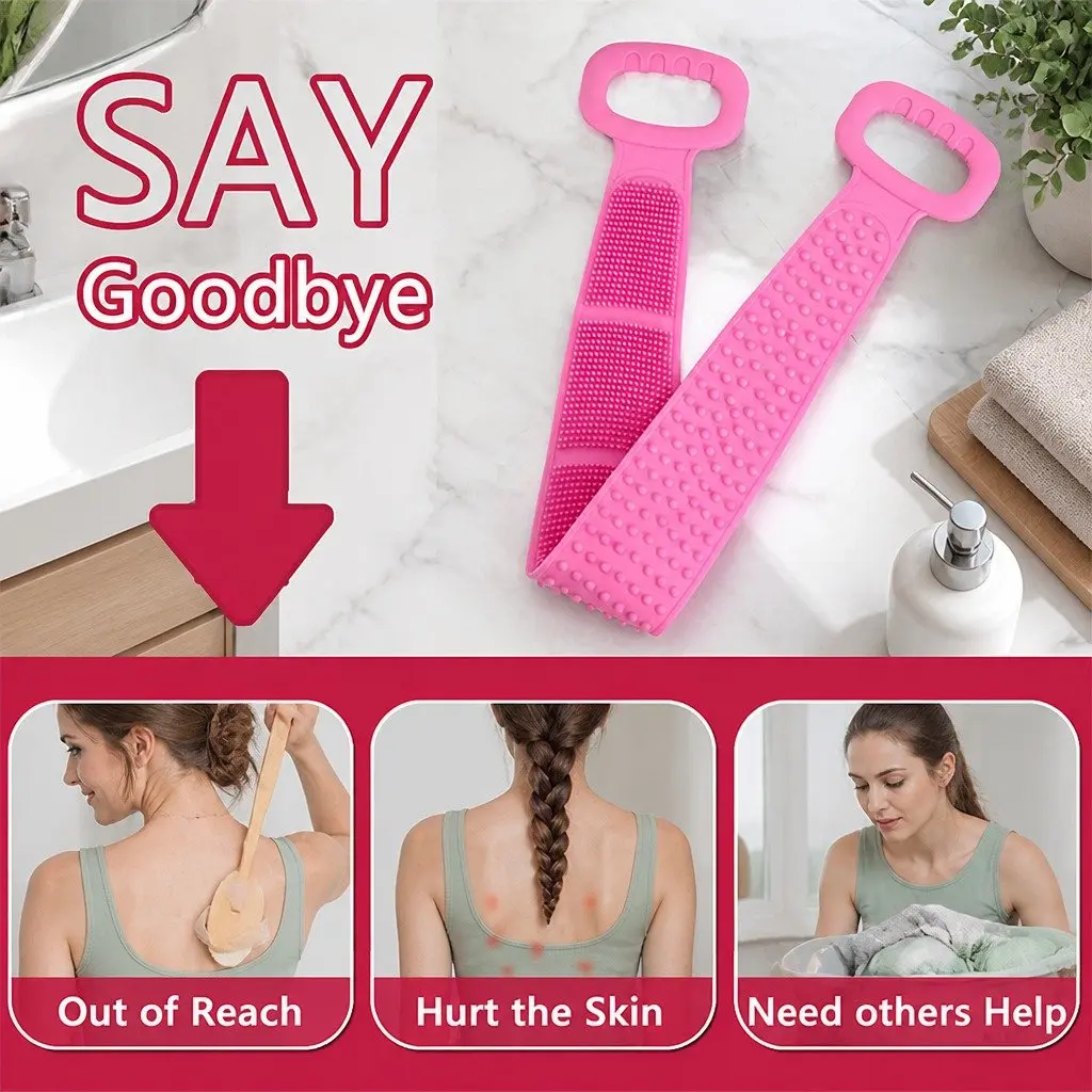 Exfoliating Bath Scrub Strap Green 60cm Double-sided Soft Bristles Ergonomic Handle