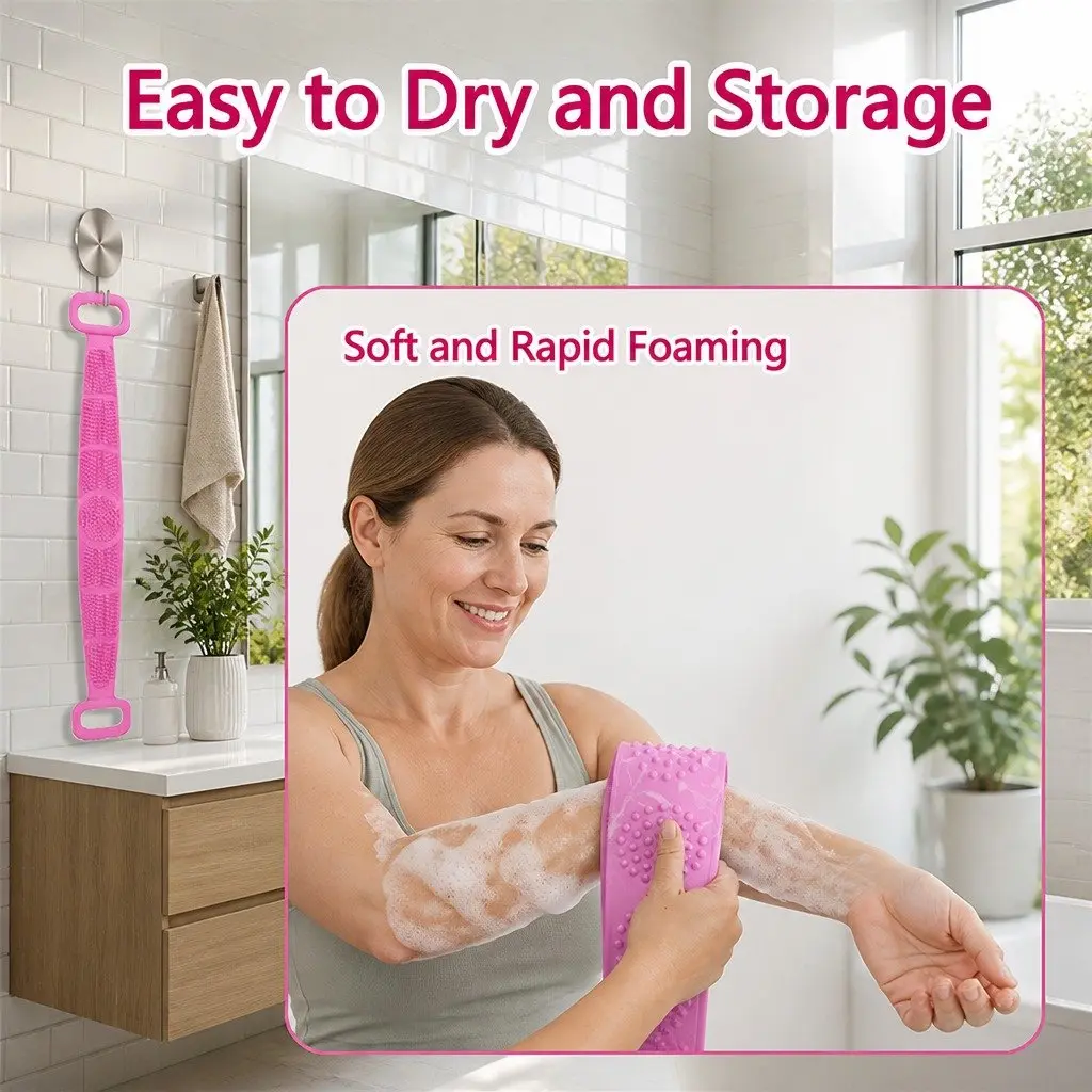 Exfoliating Bath Scrub Strap Green 60cm Double-sided Soft Bristles Ergonomic Handle