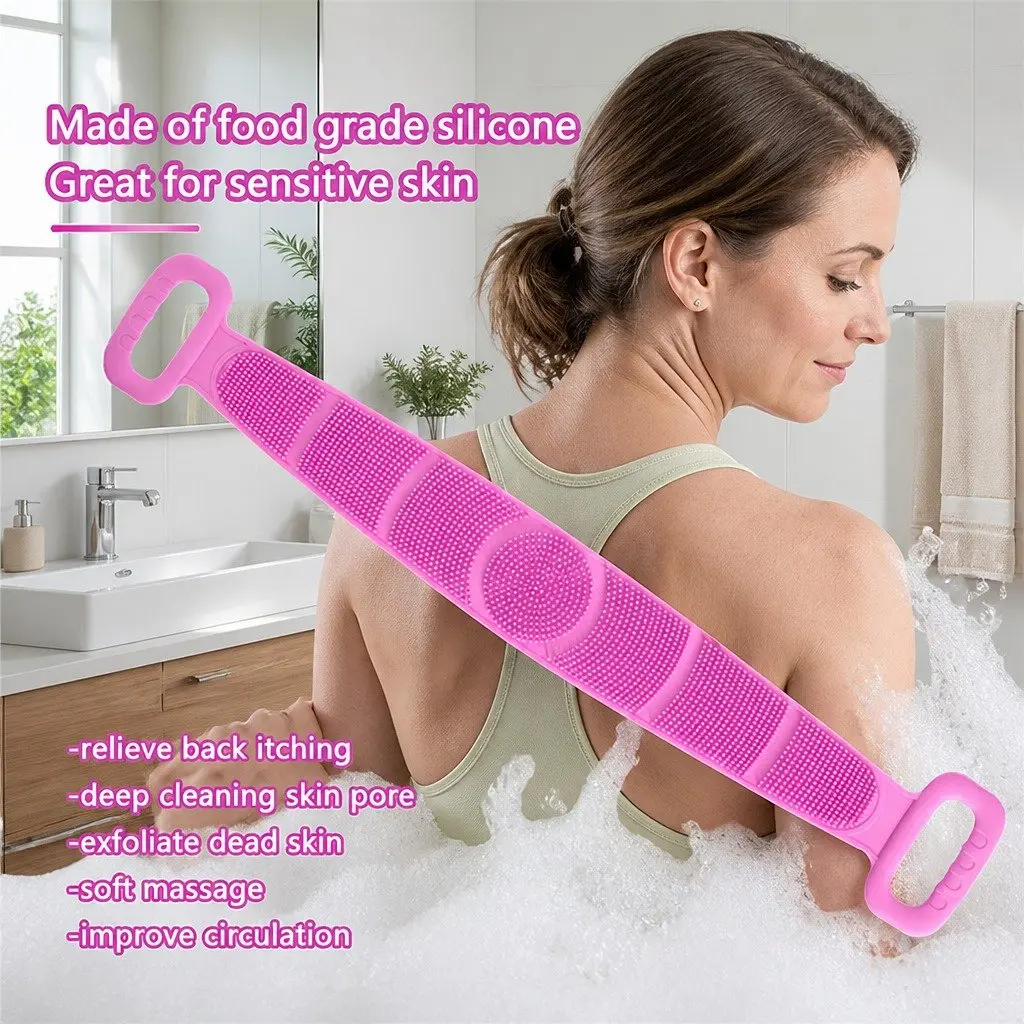 Exfoliating Bath Scrub Strap Green 60cm Double-sided Soft Bristles Ergonomic Handle