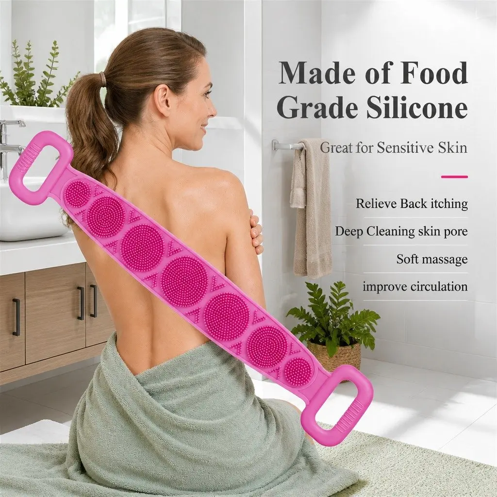 Exfoliating Bath Scrub Strap Green 60cm Double-sided Soft Bristles Ergonomic Handle