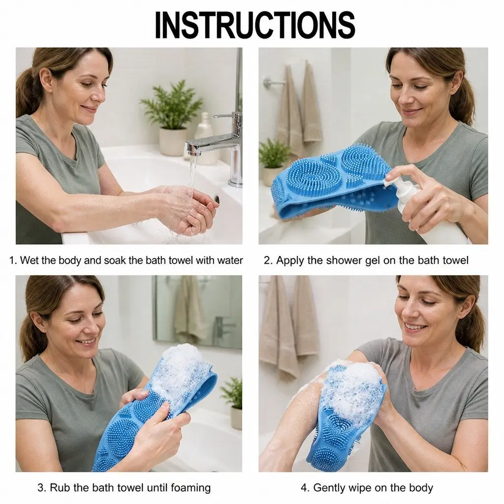 Exfoliating Bath Scrub Strap Green 60cm Double-sided Soft Bristles Ergonomic Handle