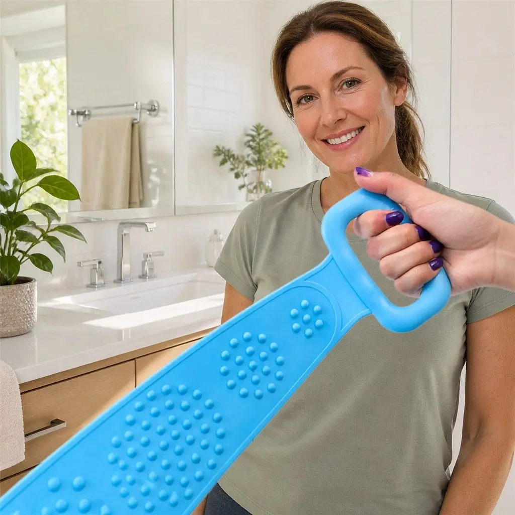 Exfoliating Bath Scrub Strap Green 60cm Double-sided Soft Bristles Ergonomic Handle