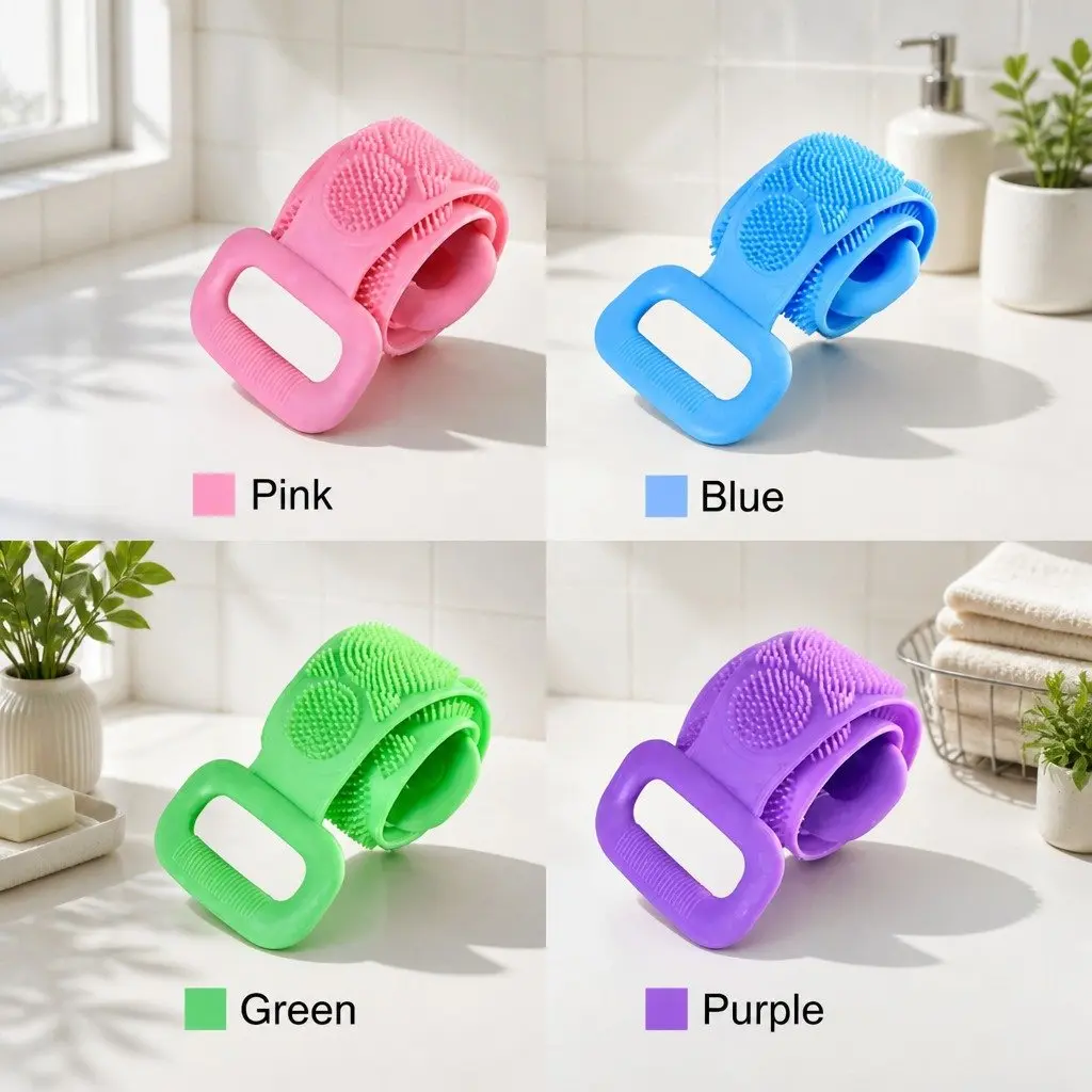 Exfoliating Bath Scrub Strap Green 60cm Double-sided Soft Bristles Ergonomic Handle