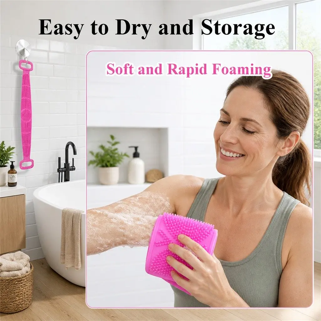 Bath Towel Pink 60cm Exfoliating Back Scrub Strap