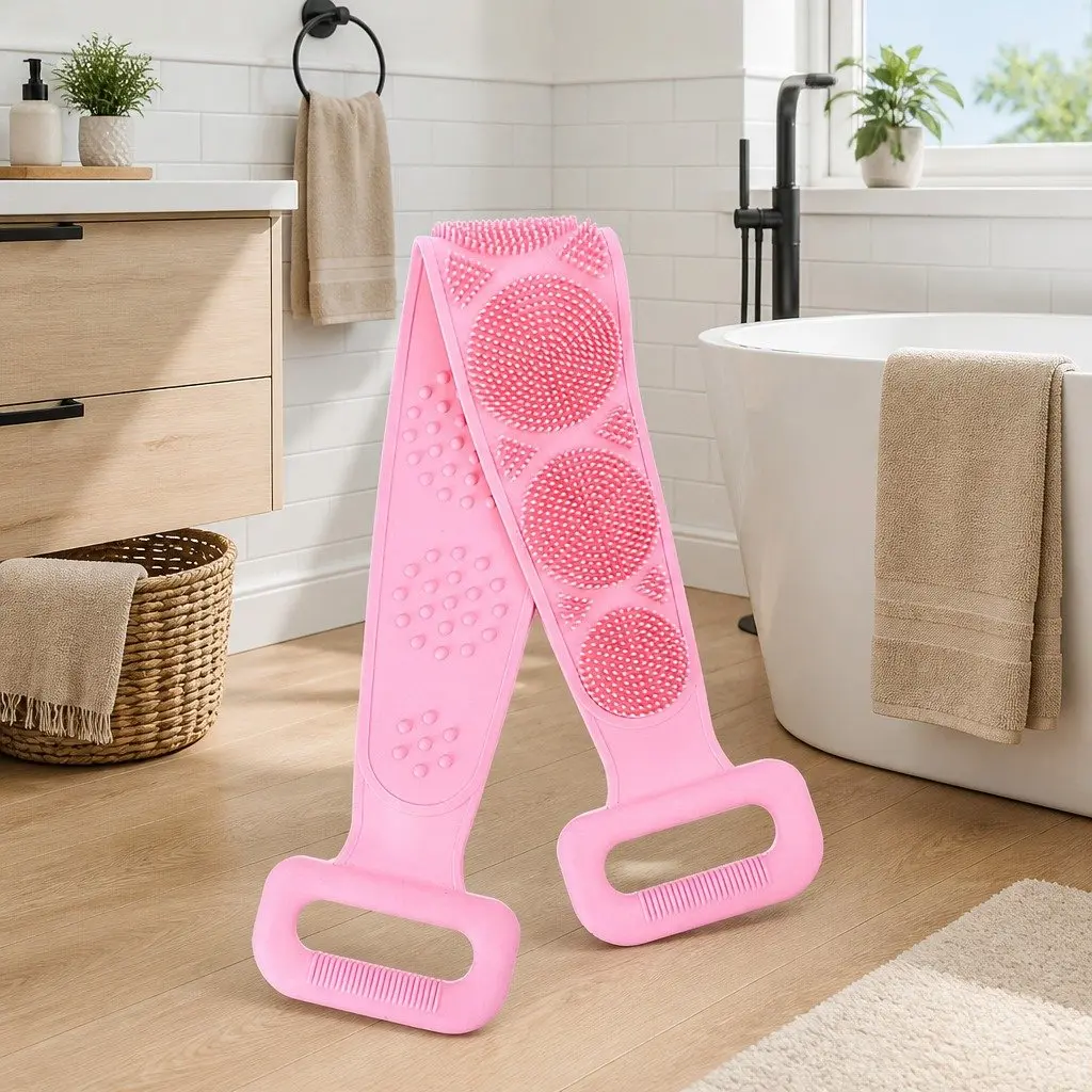 Bath Towel Pink 60cm Exfoliating Back Scrub Strap