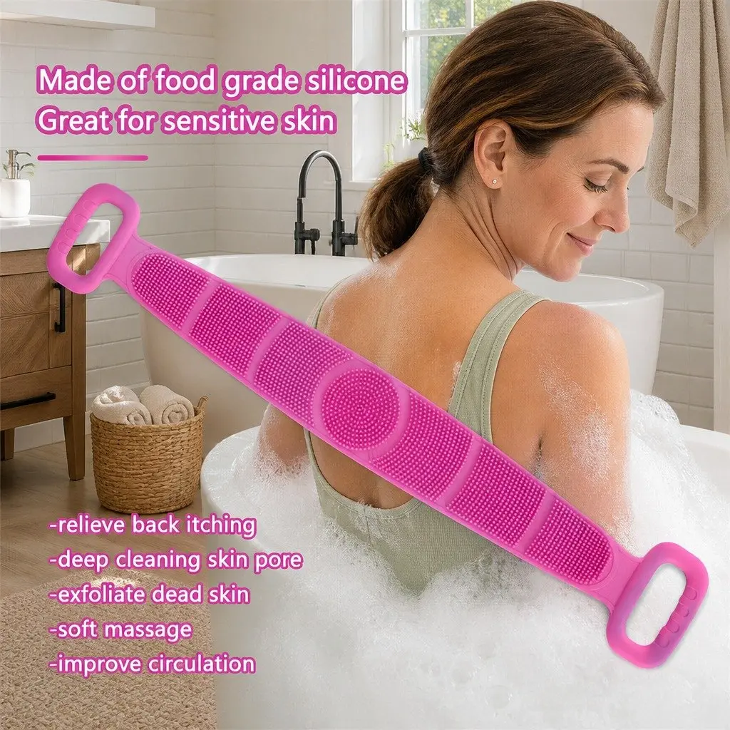 Bath Towel Pink 60cm Exfoliating Back Scrub Strap