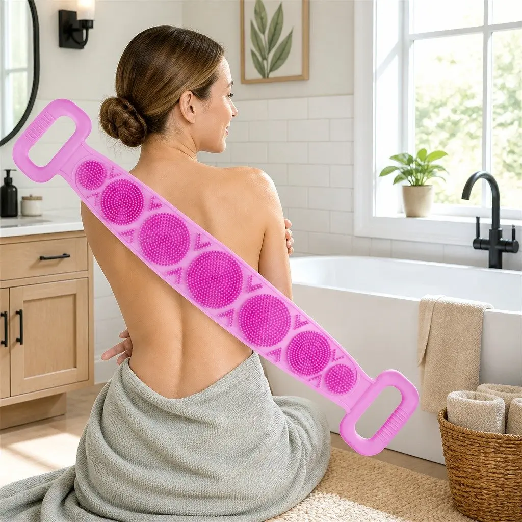 Bath Towel Pink 60cm Exfoliating Back Scrub Strap
