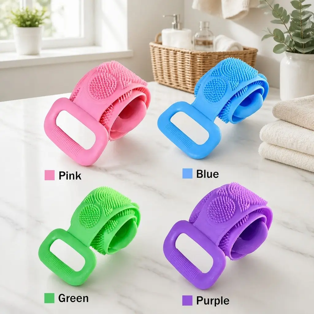 Bath Towel Pink 60cm Exfoliating Back Scrub Strap