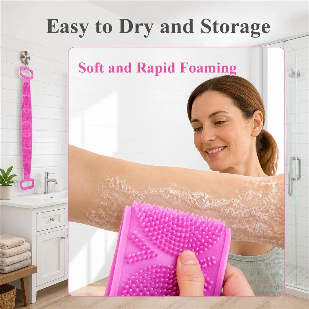 Silicone Bath Scrub Brush Purple 60x11cm Double-sided Exfoliating Tool