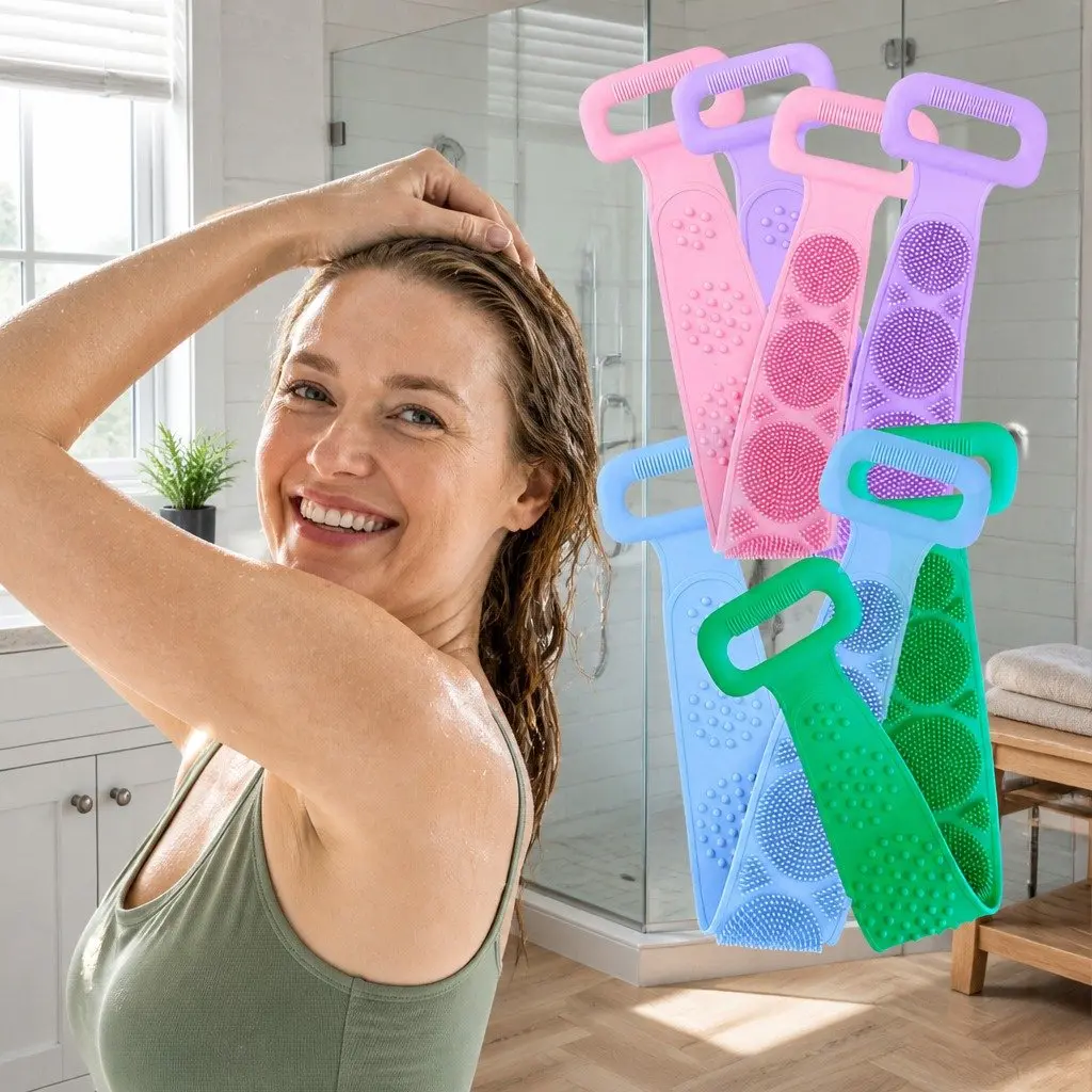 Silicone Bath Scrub Brush Purple 60x11cm Double-sided Exfoliating Tool