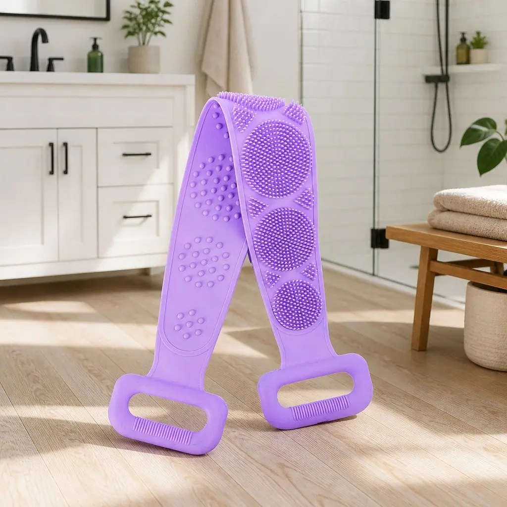 Silicone Bath Scrub Brush Purple 60x11cm Double-sided Exfoliating Tool