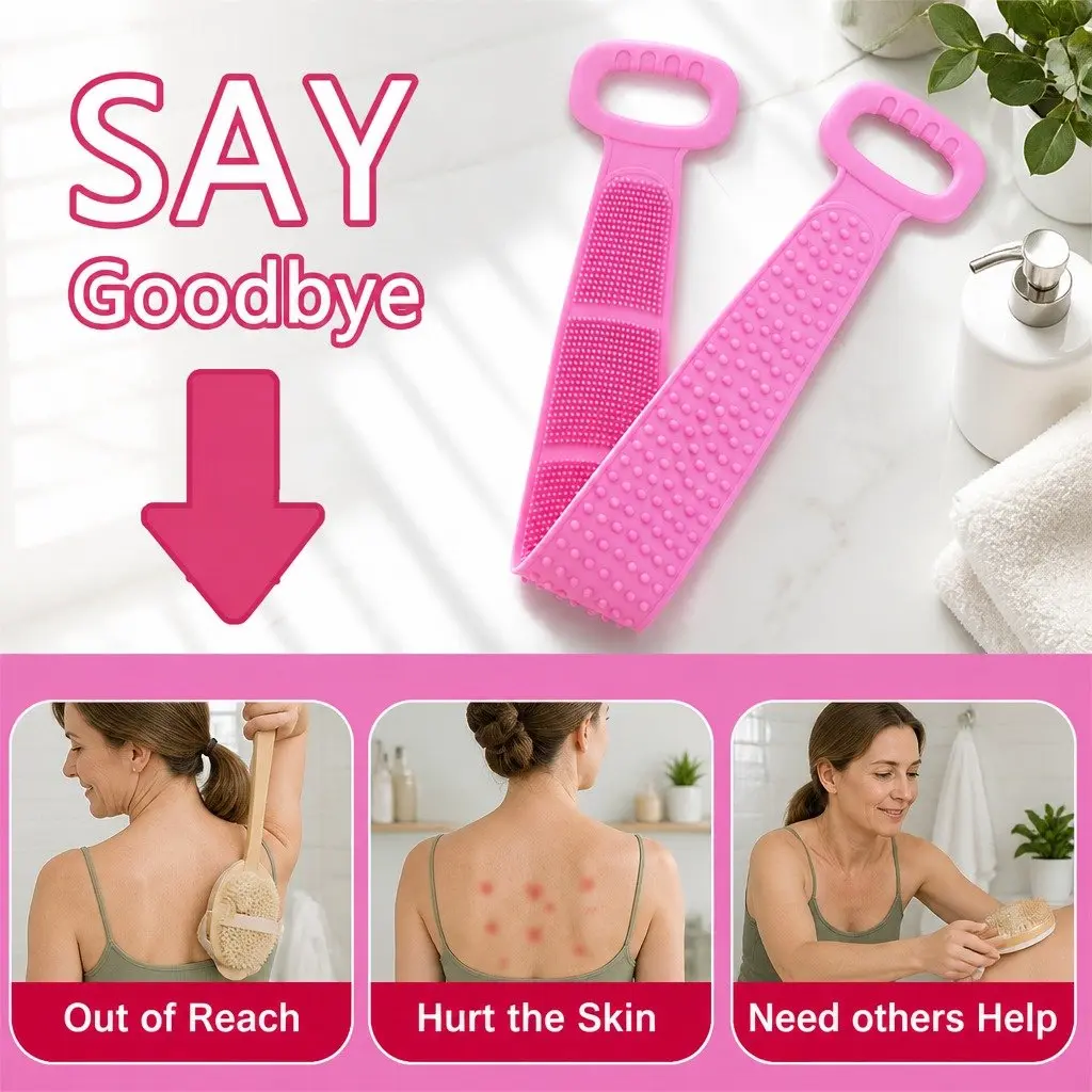 Silicone Bath Scrub Brush Purple 60x11cm Double-sided Exfoliating Tool