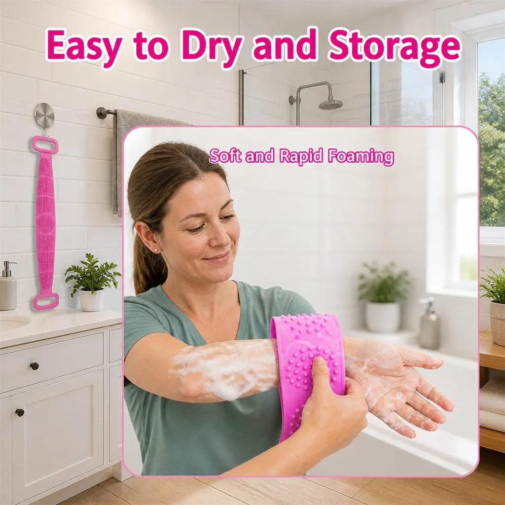 Silicone Bath Scrub Brush Purple 60x11cm Double-sided Exfoliating Tool